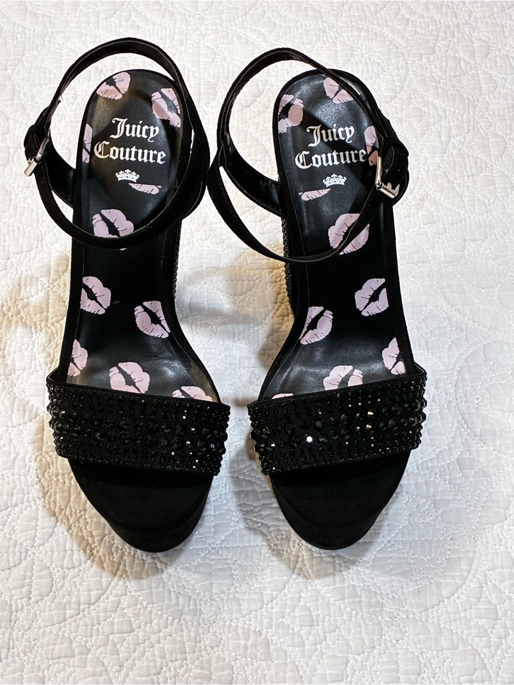 Juicy Couture Trice Black Rhinestone Platform Heels Ankle Strap Sandals Size 7 - Picture 2 of 7
